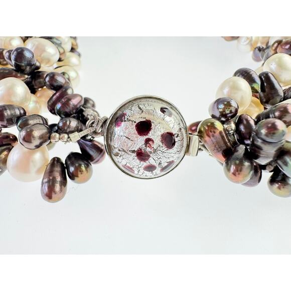 Freshwater Pearl Multi Strand Collar Fancy Artisan Made Sterling Clasp Necklace - Picture 2 of 12